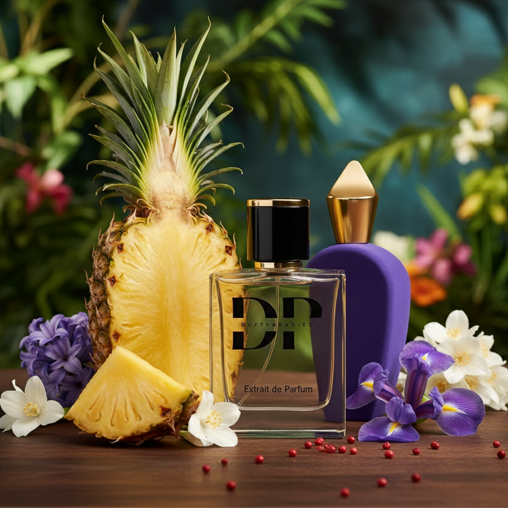 Duftparadies M201 Atschentos fragrance bottle with elegant design, featuring a sleek, dark-colored cap and clear glass body.