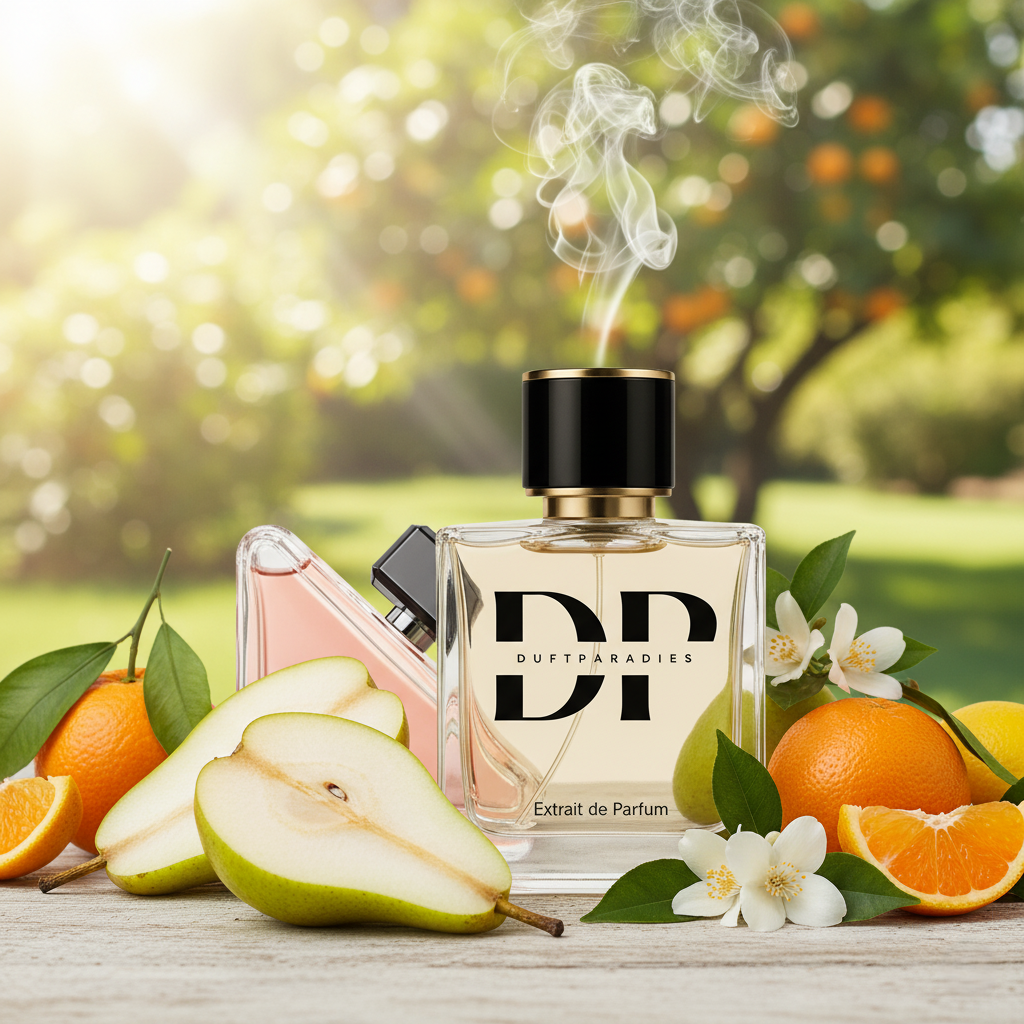 Duftparadies W161 Paradoxiya Duftöl Flasche mit blauer Flüssigkeit und eleganter Verpackung, Nahaufnahme.