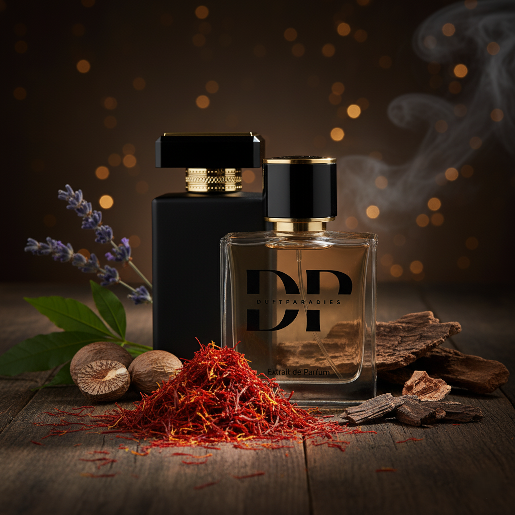 Duftparadies M182 Oud and Great Parfümflasche mit goldener Verpackung und eleganter Gestaltung.