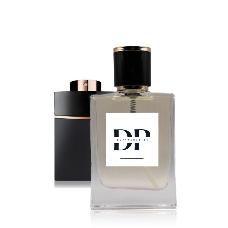 Duftparadies M45 Parfümflasche mit elegantem Design und goldener Kappe, auf weißem Hintergrund fotografiert