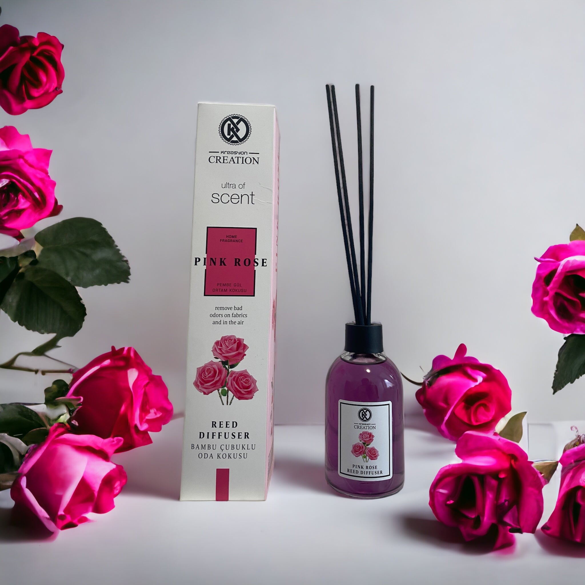 Rote Rose von Die besten Duftzwillinge, Duftöl-Flasche mit rosa Blüten, natürliche Duftquelle für Zuhause.