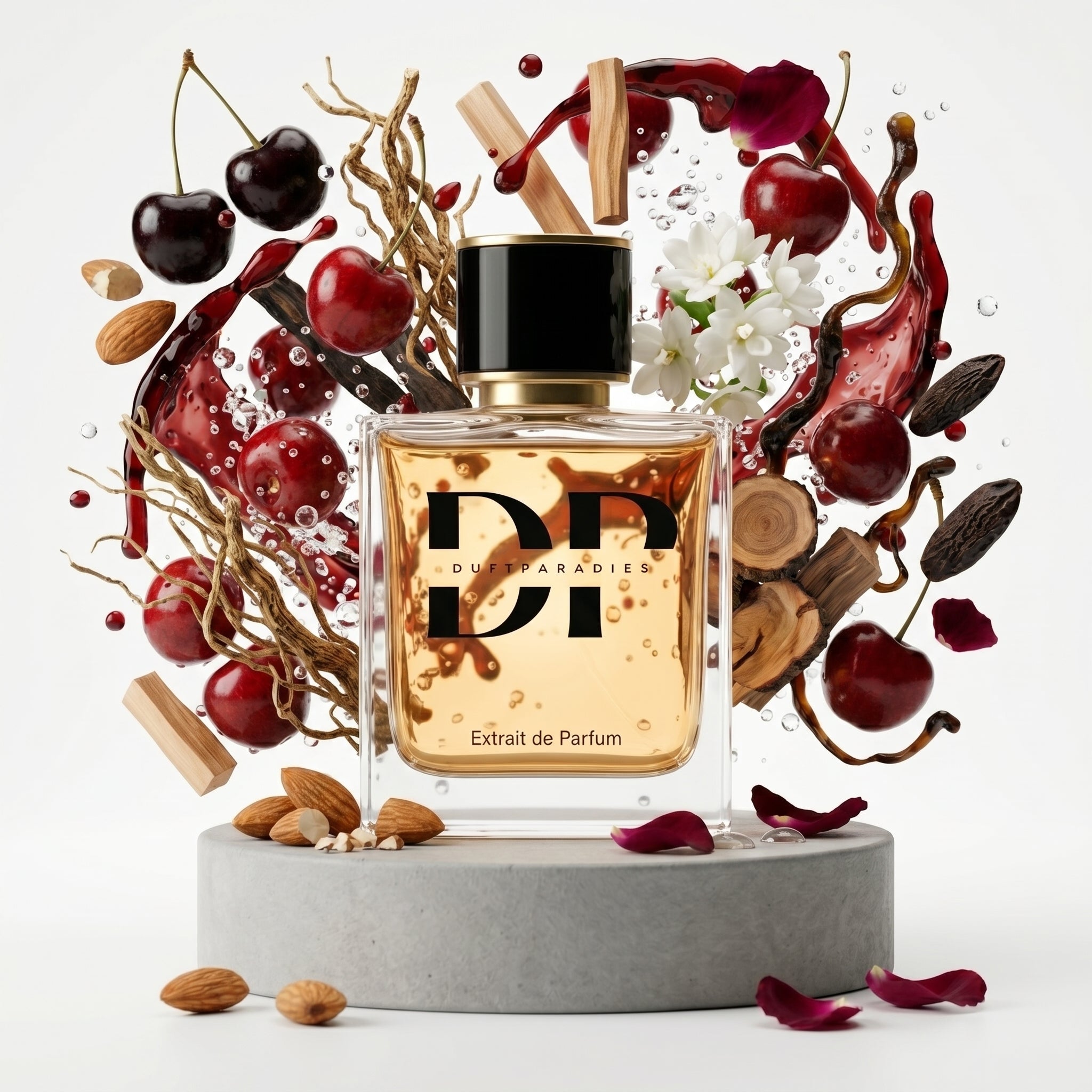 Duftkerze M2640 Sweet Cherry von Duftparadies mit rotem Wachs und floralem Kirschduft, detailreiches Kerzenbild