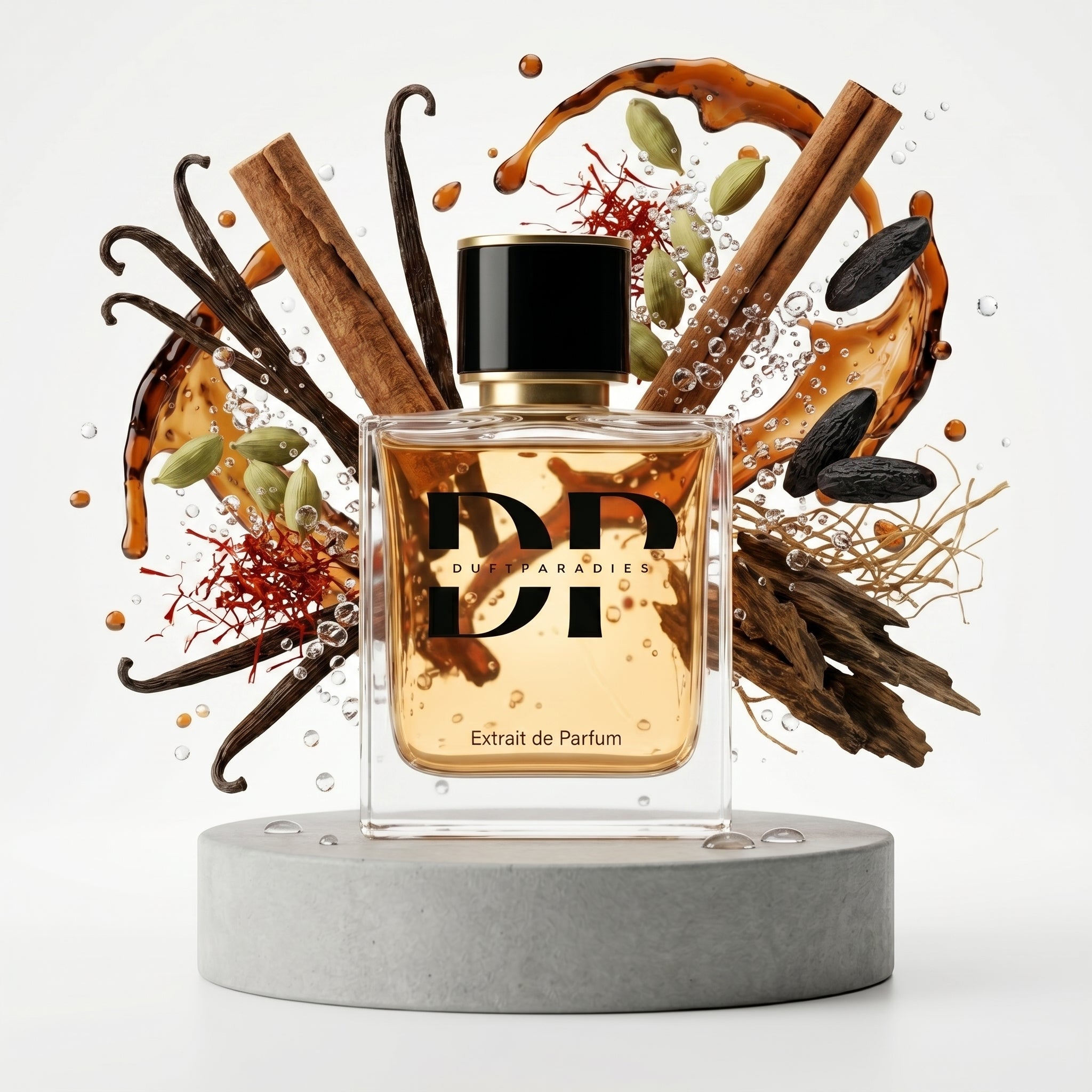 Duftparadies M770 Oud Parfümflasche mit goldener Verpackung und eleganten Design, luxuriöser Oud-Duft in stilvoller Flasche