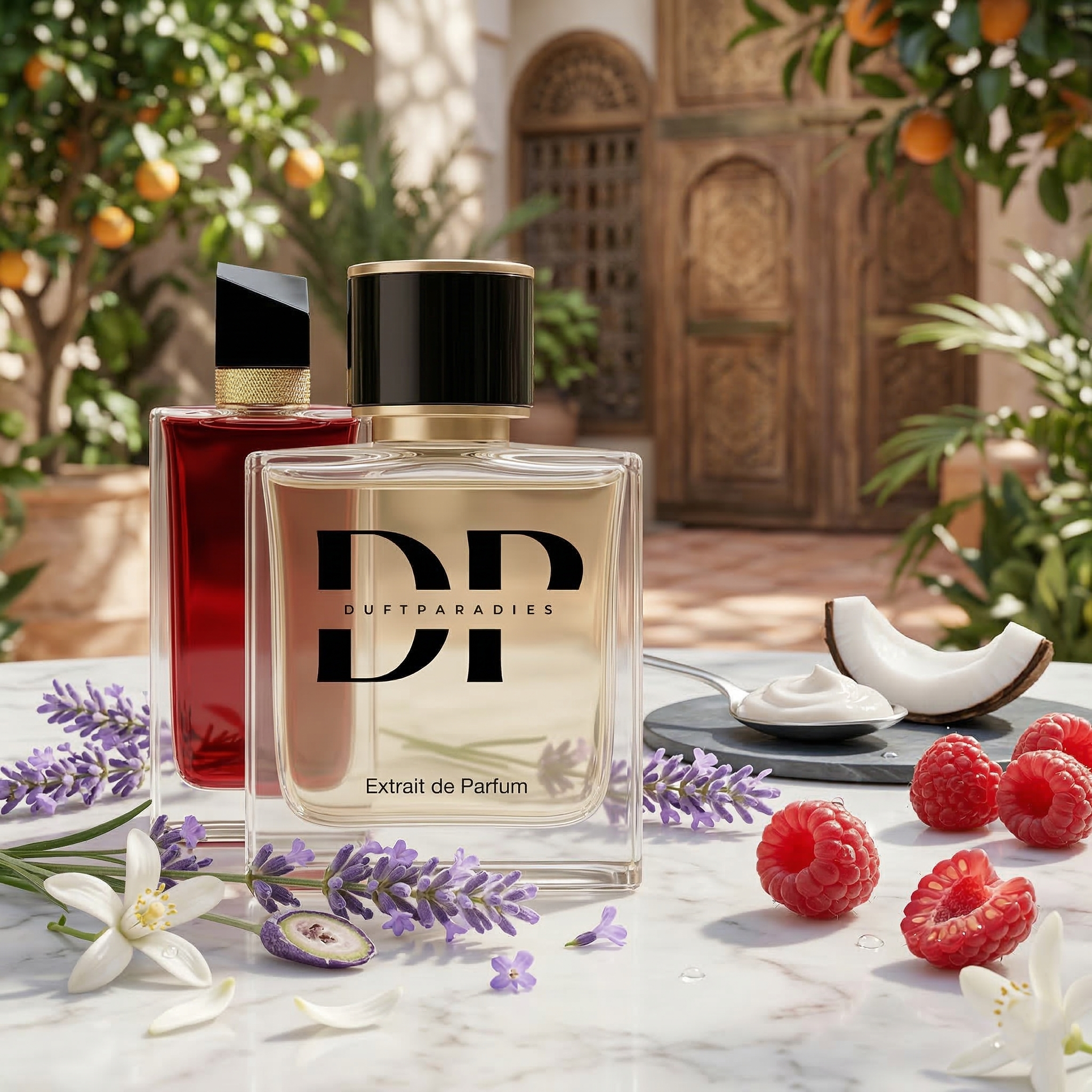 Duftparadies W205 Berry Duftkerze in Glas mit Beerenmuster, aromatisches Raumduft-Design, ideal für gemütliche Atmosphäre