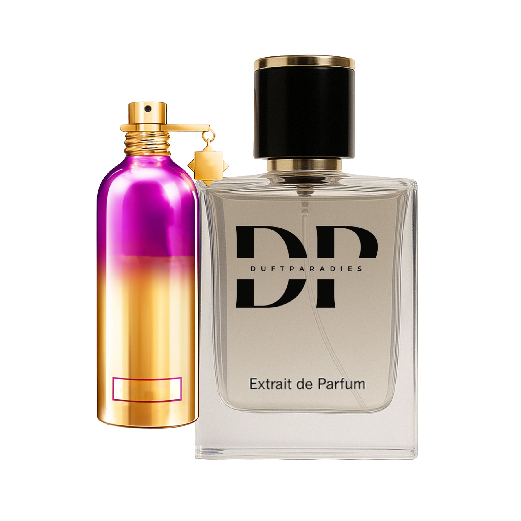 M227 Duftparadies Parfümflasche mit eleganter Gestaltung, sichtbarer Aufdruck und schwarzem Deckel auf weißem Hintergrund