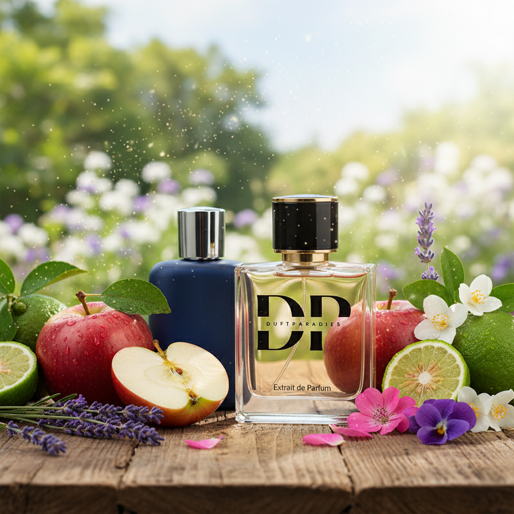 Duftparadies M153 Leyten Parfümflasche mit goldener Kappe und eleganter Verpackung, luxuriöses Duftdesign, Nahaufnahme