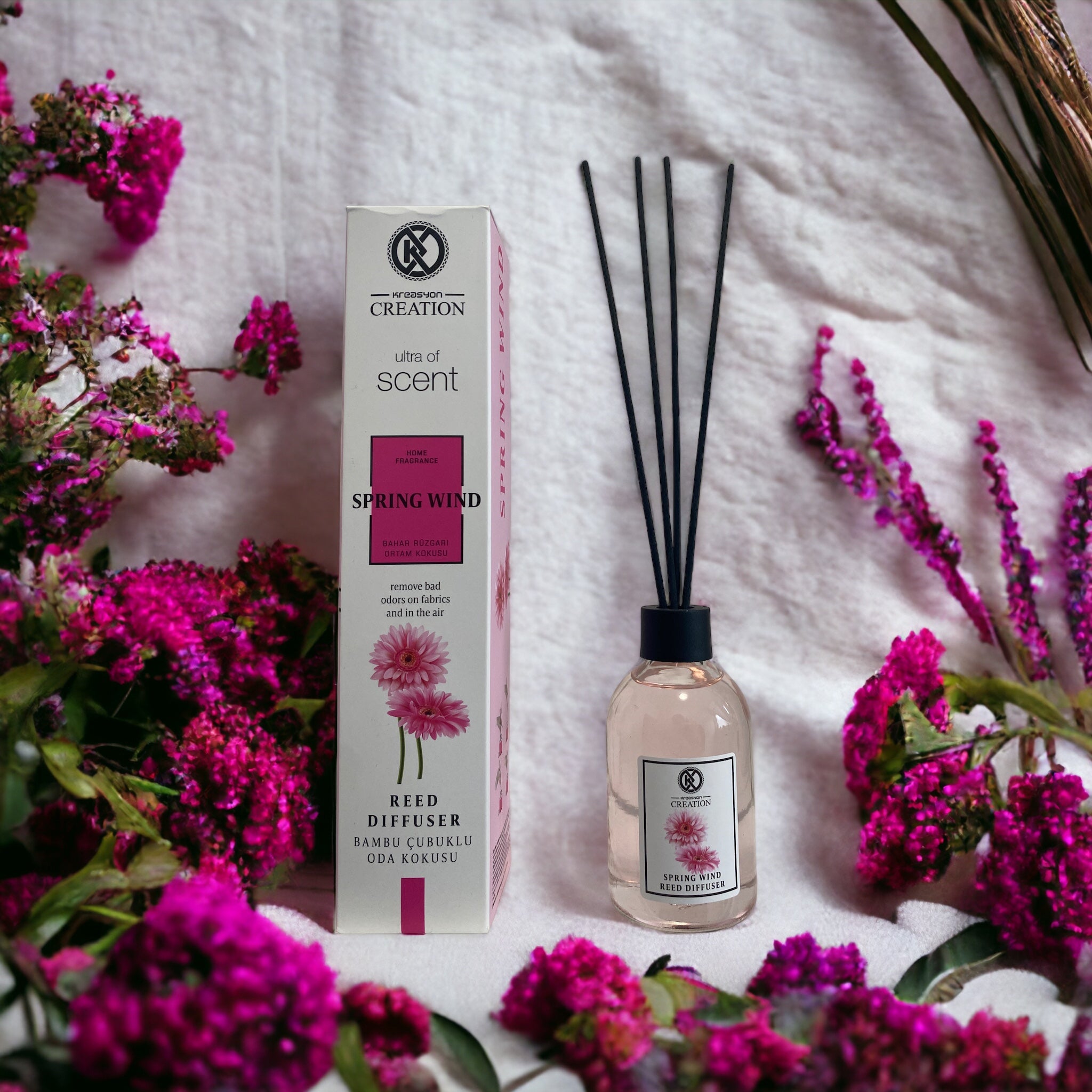 Frisches Frühlingsduftöl "Spring Wild" von Die besten Duftzwillinge, mit 40% Duftöl, in einer eleganten Flasche.