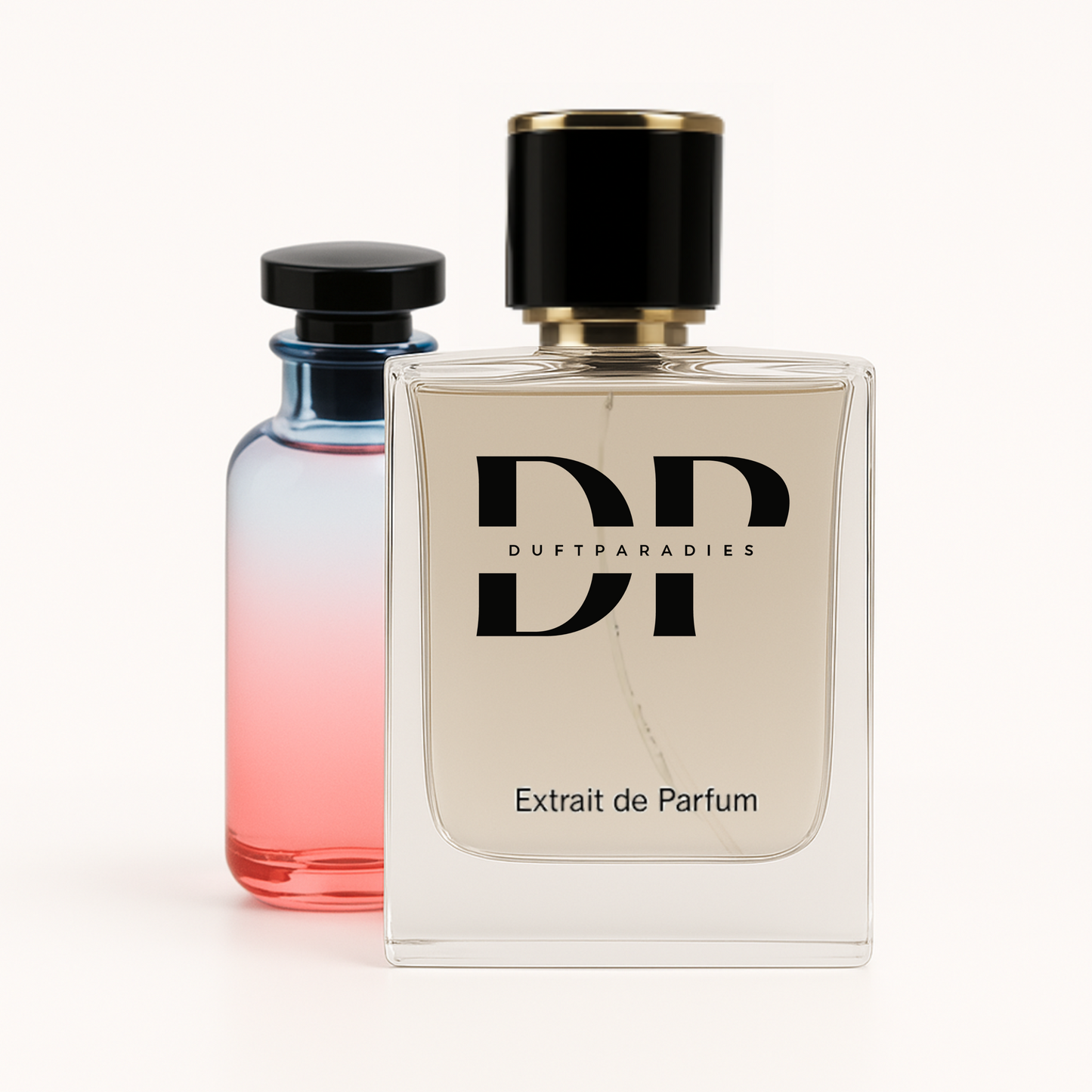 Bottle of M298 Dreaming in California scented perfume oil by Die besten Duftzwillinge in a clear glass bottle with a black cap.