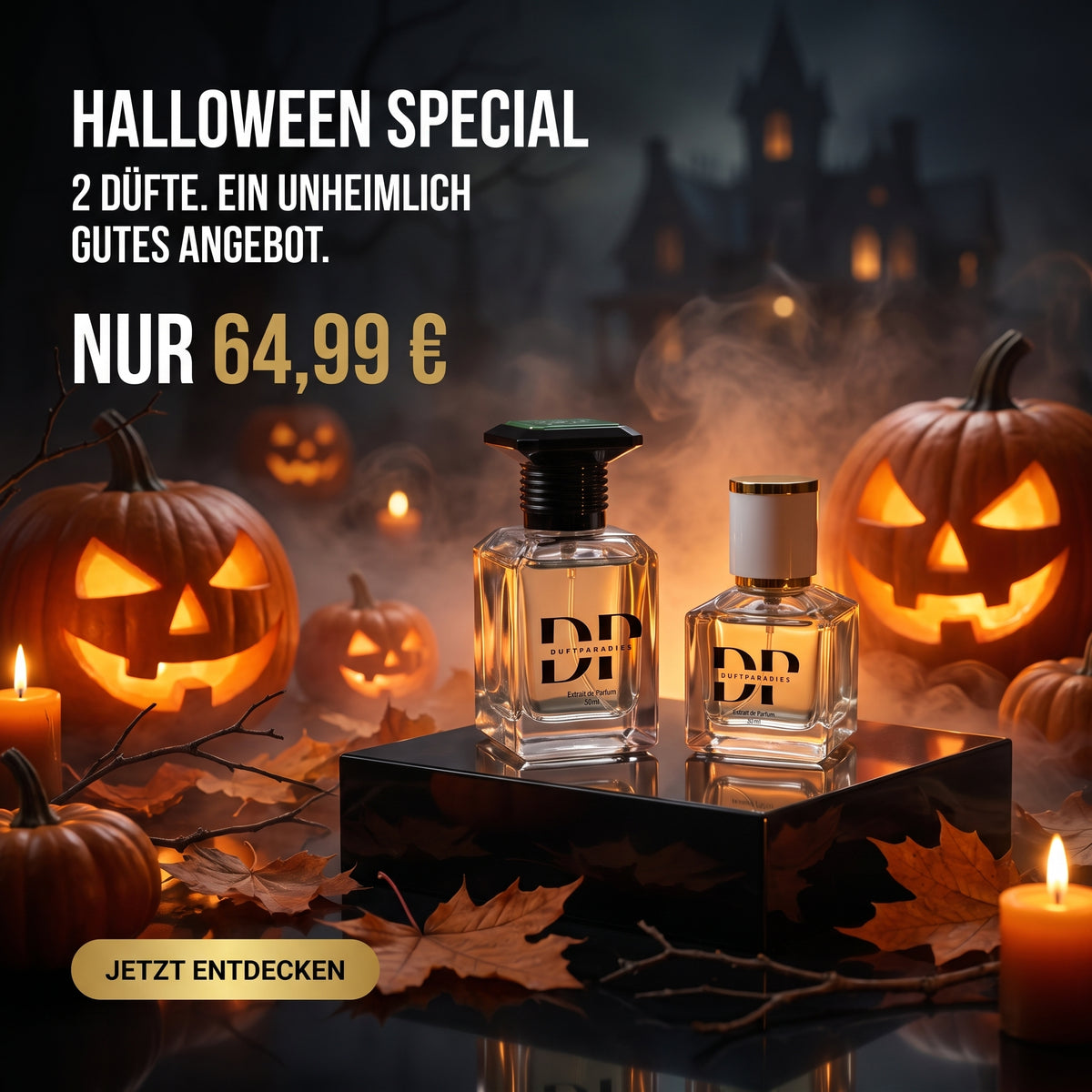 Spuk Halloween Duftset mit 50ml und 30ml Duftöl, spooky Design, von den besten Duftzwillingen für Halloween-Stimmung.