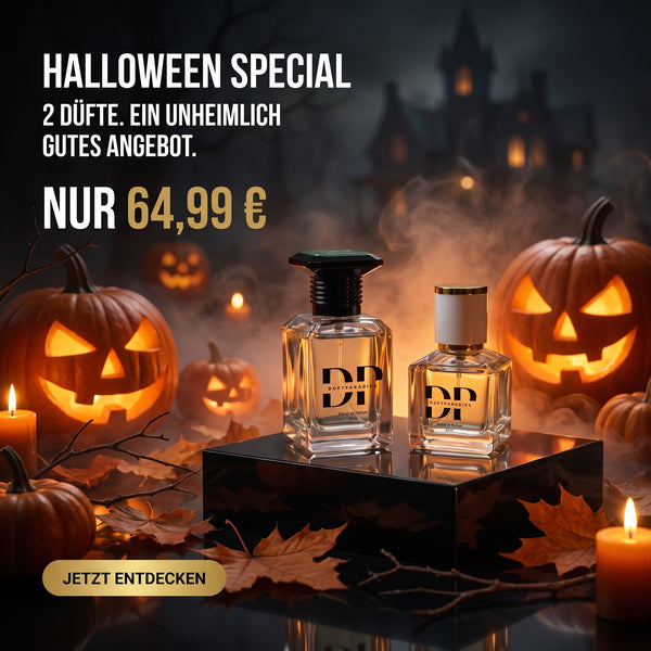 Spooky Halloween Bundle mit einem 50-ml- und einem 30-ml-Duft, Kürbissen und Halloween-Dekoration