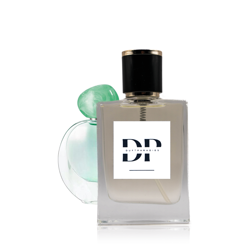 Duftparadies W63 Duftflakon mit eleganter goldener Kappe und transparentem Glas, sichtbarer Duftinhalt in der Flasche