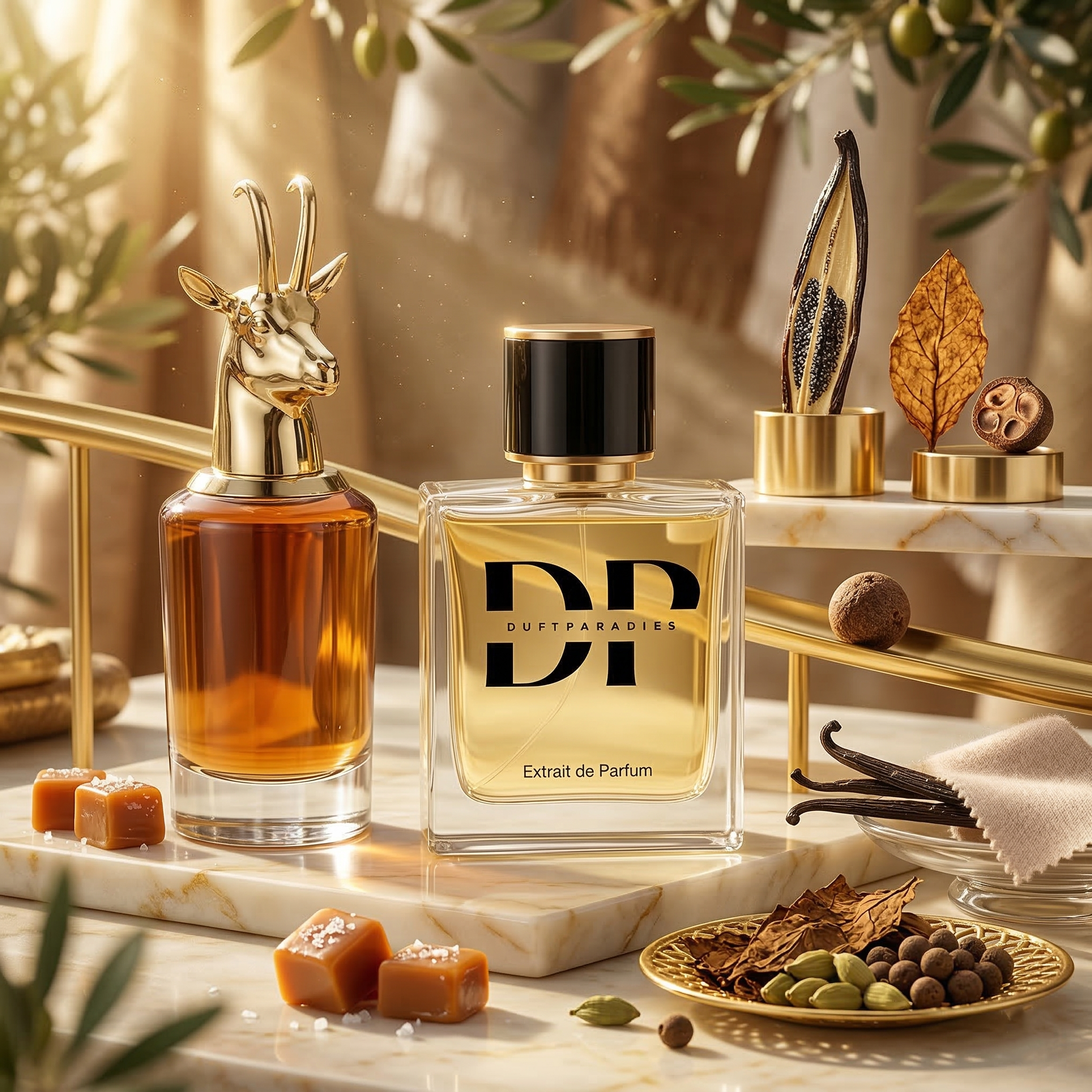 M338 Constance Duftparadies Flakon mit blumigem Parfüm, elegante Verpackung und stilvolles Design sichtbar