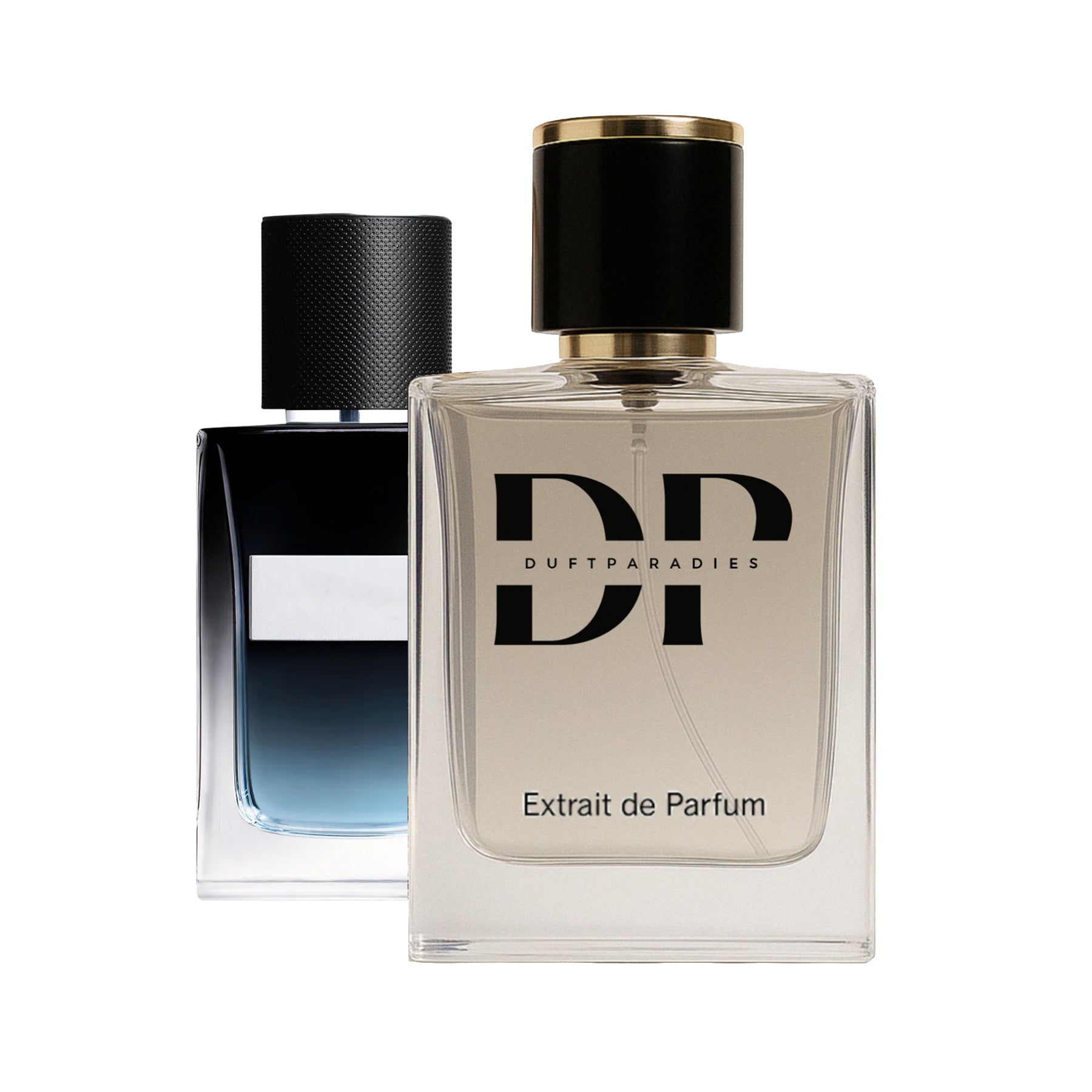 Duftparadies M141 Parfümflasche mit elegantem Design und goldenen Akzenten, auf weißem Hintergrund sichtbar