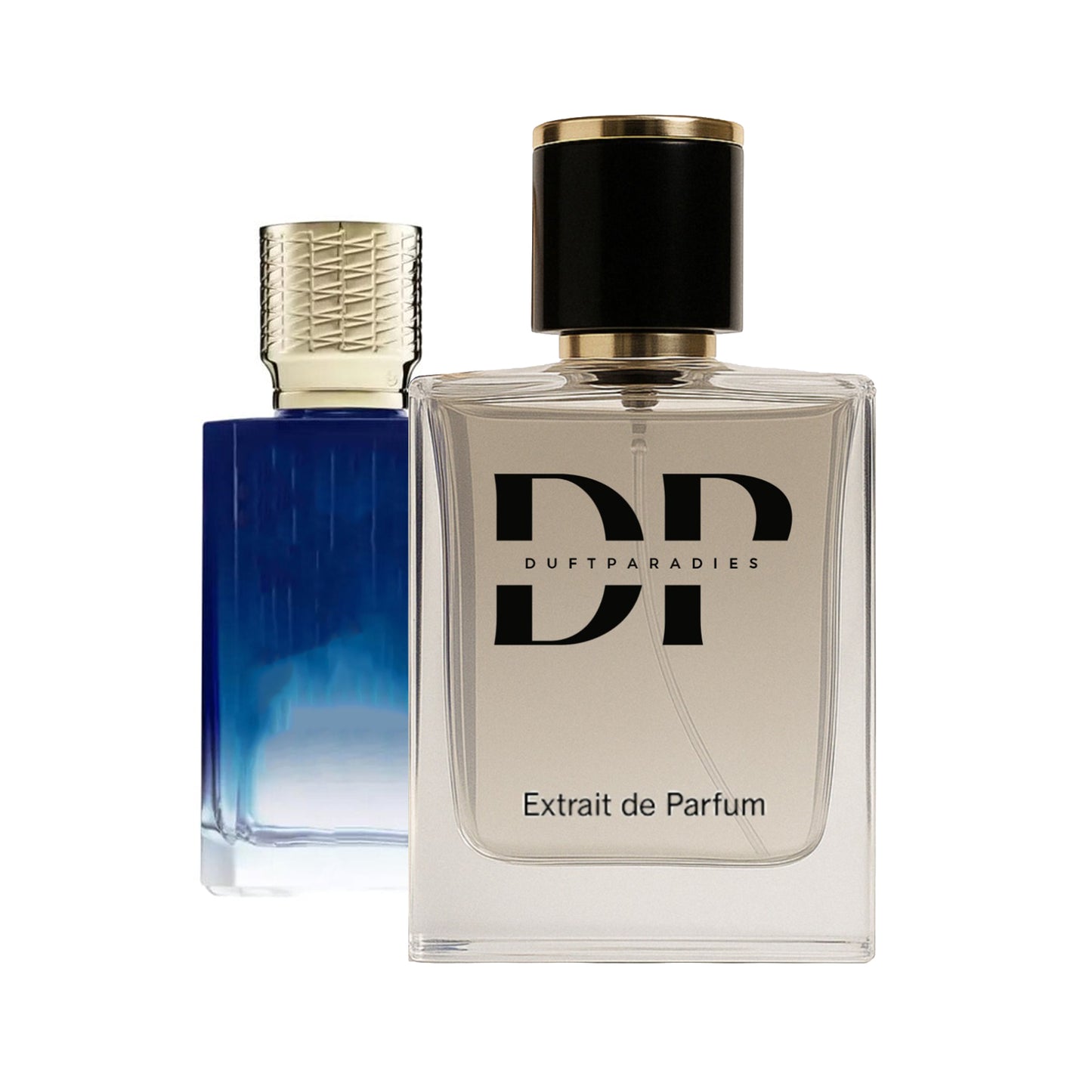 M331 Talisman Bleu fragrance by Duftparadies in a sleek bottle with a deep blue design, showcasing its elegant shape.